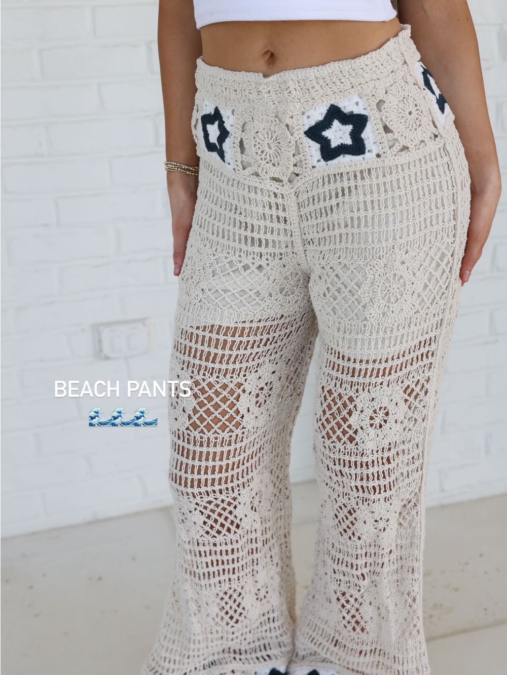 Crochet Wide-Leg Beach Pants in Cream
